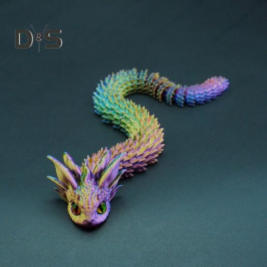 3D Printed Dragon Snake Figurine Movable Joints Mini Snake Figure Articulated Animal Model Toy Home Office Bookshelf Desktop Decoration Ornament