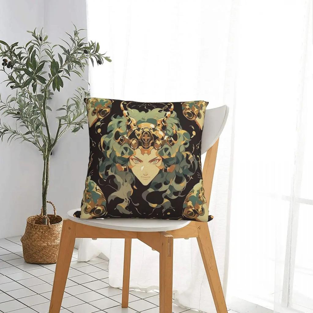 Kopfhörer Malerei Kreativer Kunststil Medusa Quadratischer Kissenbezug Polyester Sofa Kissenbezug Lustige Deko Wurfkissenbezug