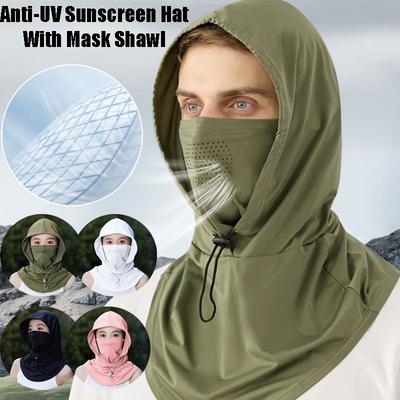 Summer Anti-UV Sunscreen Hat with Mask Shawl Breathable Ice Silk Pullover Cap Head Wrap Unisex Beach Cap for Outdoor Sports
