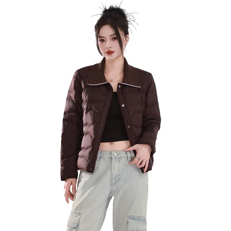Knitted collar splicing white duck down jacket women's short winter fashion high luxury large thermal jacket tide