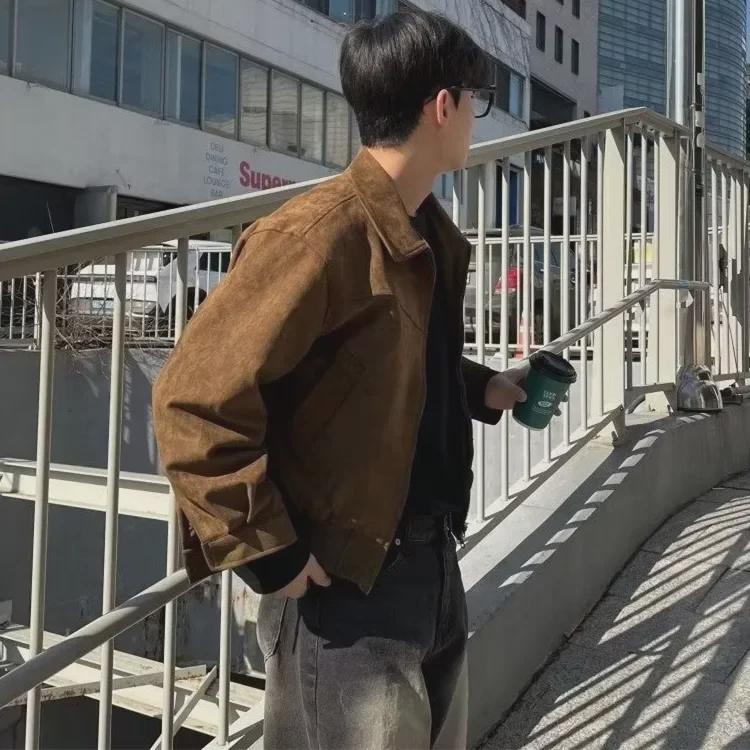 Men's Suede Lapel Pilot Jacket - Trendy Korean Style for Autumn/Winter