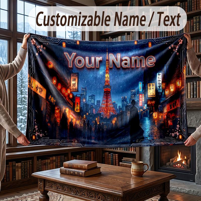 Neon Colorful Theme Throw Blanket Custom Name Text Personalized Blanket Soft Cozy Blanket for Home Sofa Bed