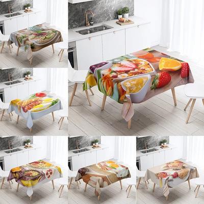 Gourmet Tablecloth Fruit Nut Cake Coffee Print Rectangular  Kitchen Table Decoration Stain Resistant And Waterproof