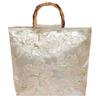 Borsa Tote Jacquard in Tela Chegsam Accessori Manico con Giunzione in Bambù Borsa a Mano Stile Cinese Grande Capacità Chiusura con Zip