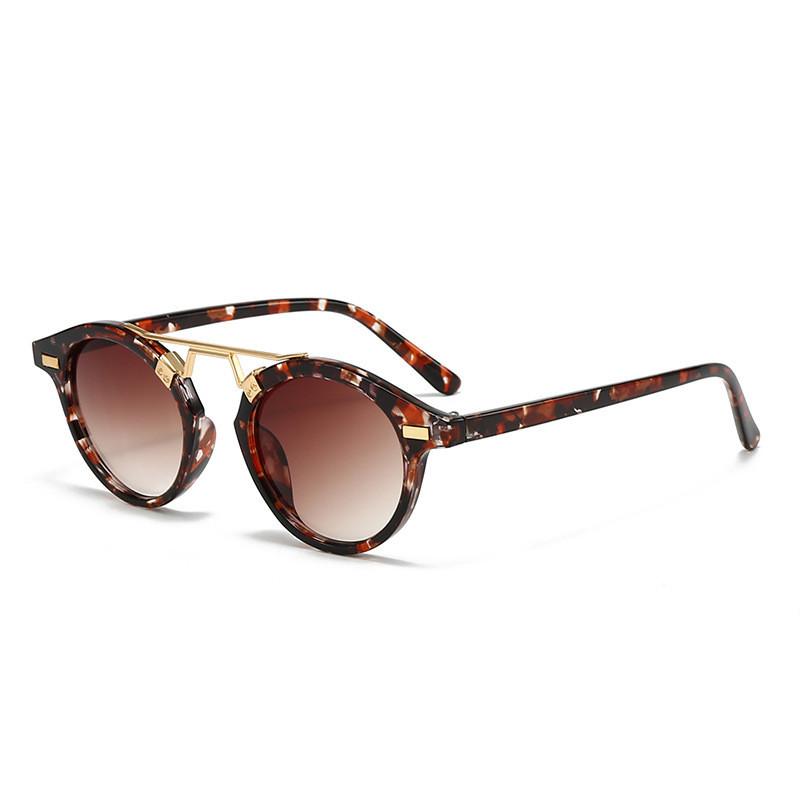 Vintage Style Leopard Pattern Round Glasses With Pc Frame And Uv400 For Casual Wear And Outdoors