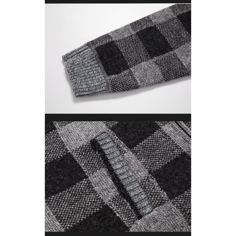 Hooded Men's Zipper Loose Plaid Jacket Long Sleeve Contrast Cardigan Top