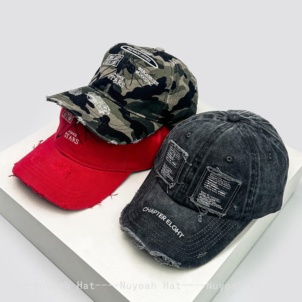 And Women Personalized Letter Print Broken Style Baseball Caps Sun Protection Street Style All-Match Distressed Peaked Hats Hip Hop Fashion Outdoor