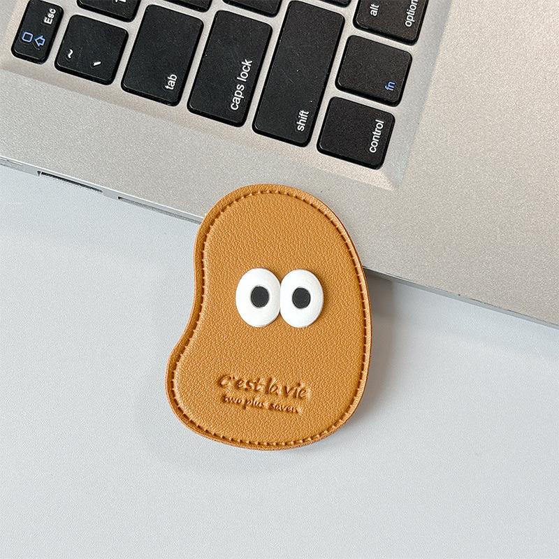 Cute Big Eyes Solid Color Cashew Leather Mobile Phone Airbag Bracket Retractable Simple Japanese Small Fresh Ring