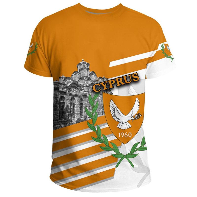 

Fashion Cyprus Flag Graphic Football T Shirts Summer Casual Crew Neck 3D National Emblem Printed T-shirts Loose Breathable Tees 6XL