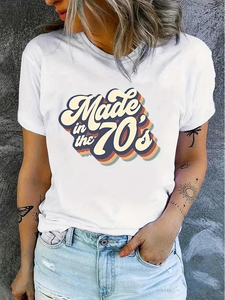 Women's Sweet Print Letter Short Sleeve Tops - New Arrival