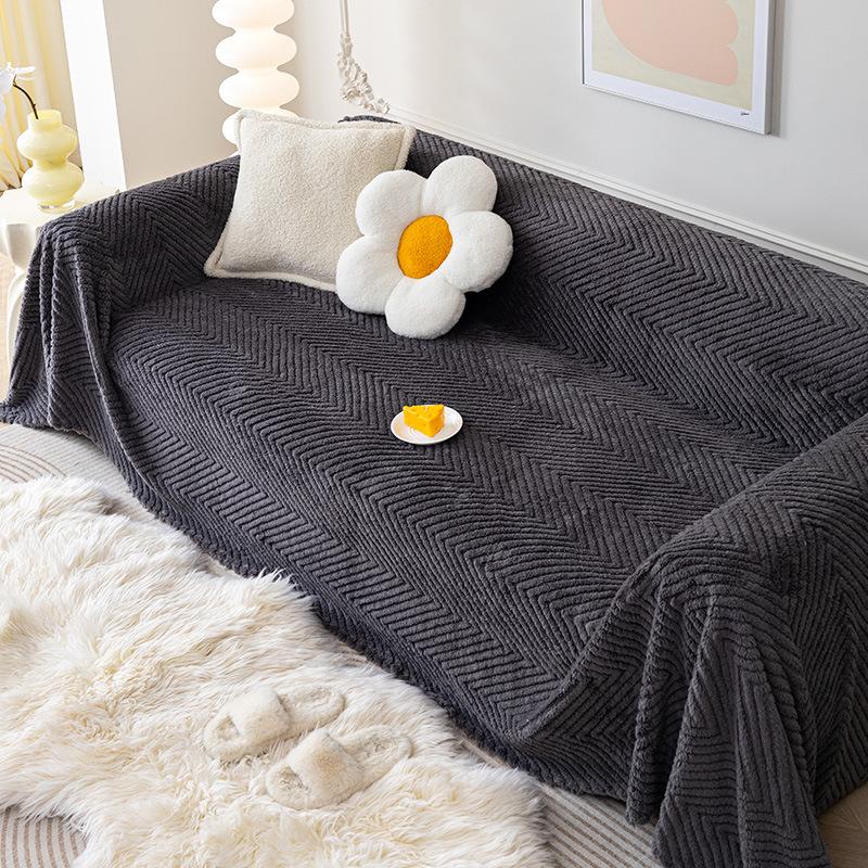 Simple Style Large Herringbone Plush Sofa Towel Universal Living Room Universal Cover Cover