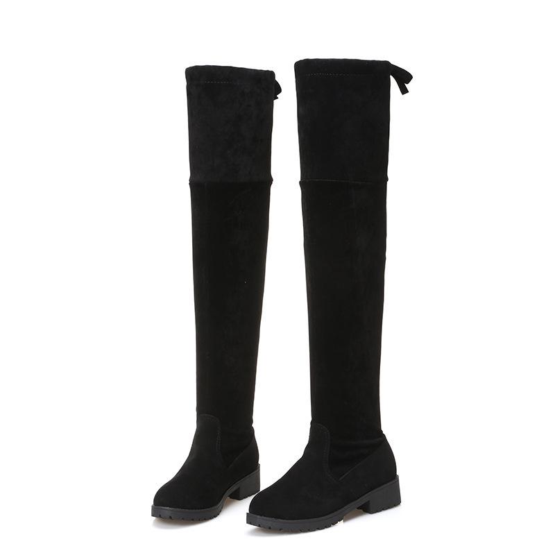 Women's Suede Over-the-Knee Long Boots - Square Heel, Flat, with Cotton Lining, Slip-on Design. Perfect for Autumn and Winter!