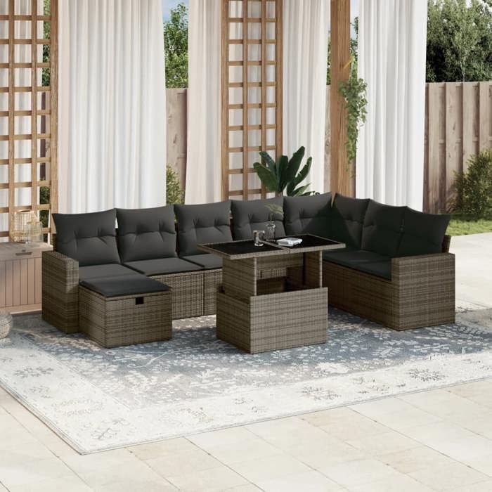 VidaXL Salon de jardin 9 pcs avec coussins gris résine tressée 3274870