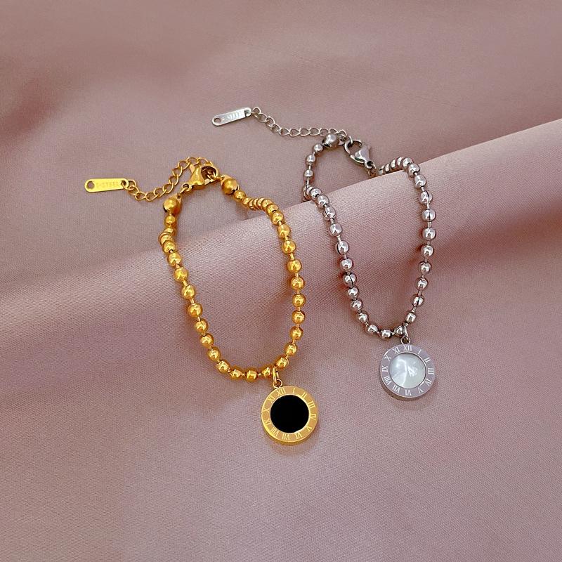 Titanium Steel Dongmen Personality Temperament Mori Cold Wind Roman Round Bead Bracelet Female Retro