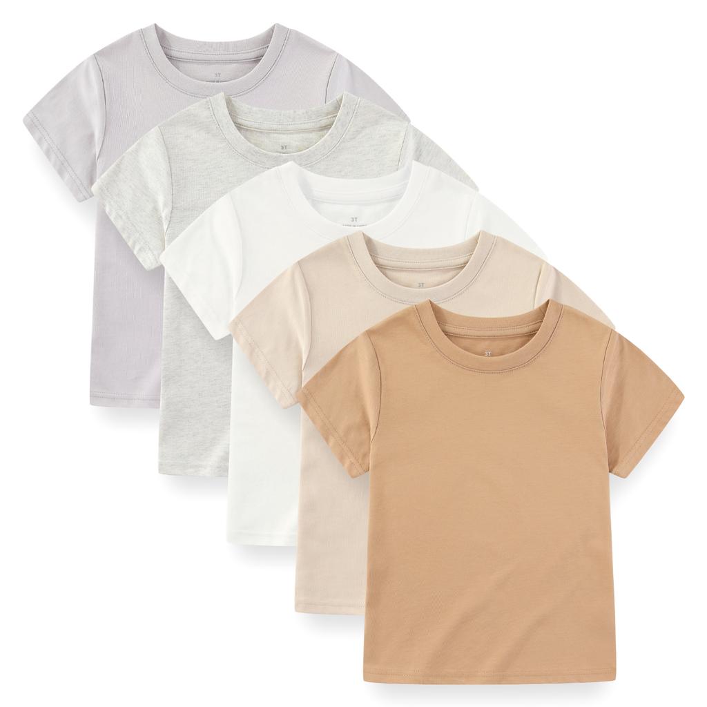 KIDDIEZOOM 5 Pcs Fashionable and Comfortable Short Sleeved T-shirt for Infants and Young Children, Boys and Girls, 100% Pure Cotton Newborn Clothing