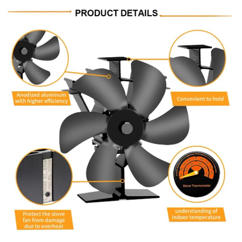 Hot Sell 6 Blades Stove Fan Heat Powered Fireplace Fan Log Wood Burner Eco-fan Quiet Fan Home Winter Warm Heat Distribution