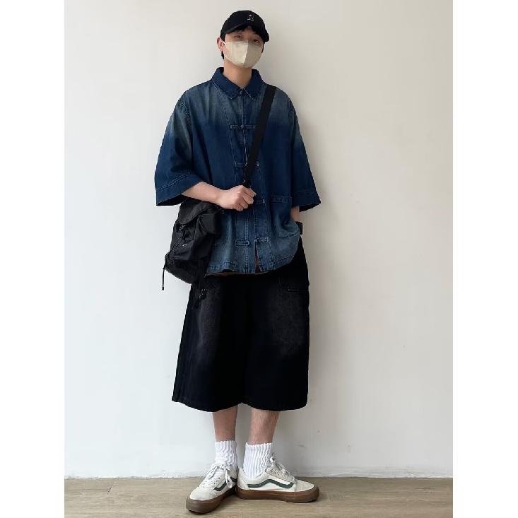 Summer New Chinese Style Vintage Denim Jacket For Men And Women, Loose Retro Button Washed Denim Top