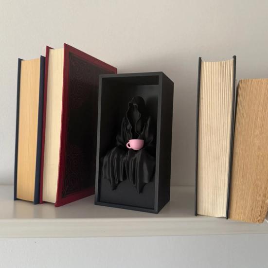 Sitting Grim Reaper Statue Spooky Bookshelf Decoration Gothic Black-Robed Man