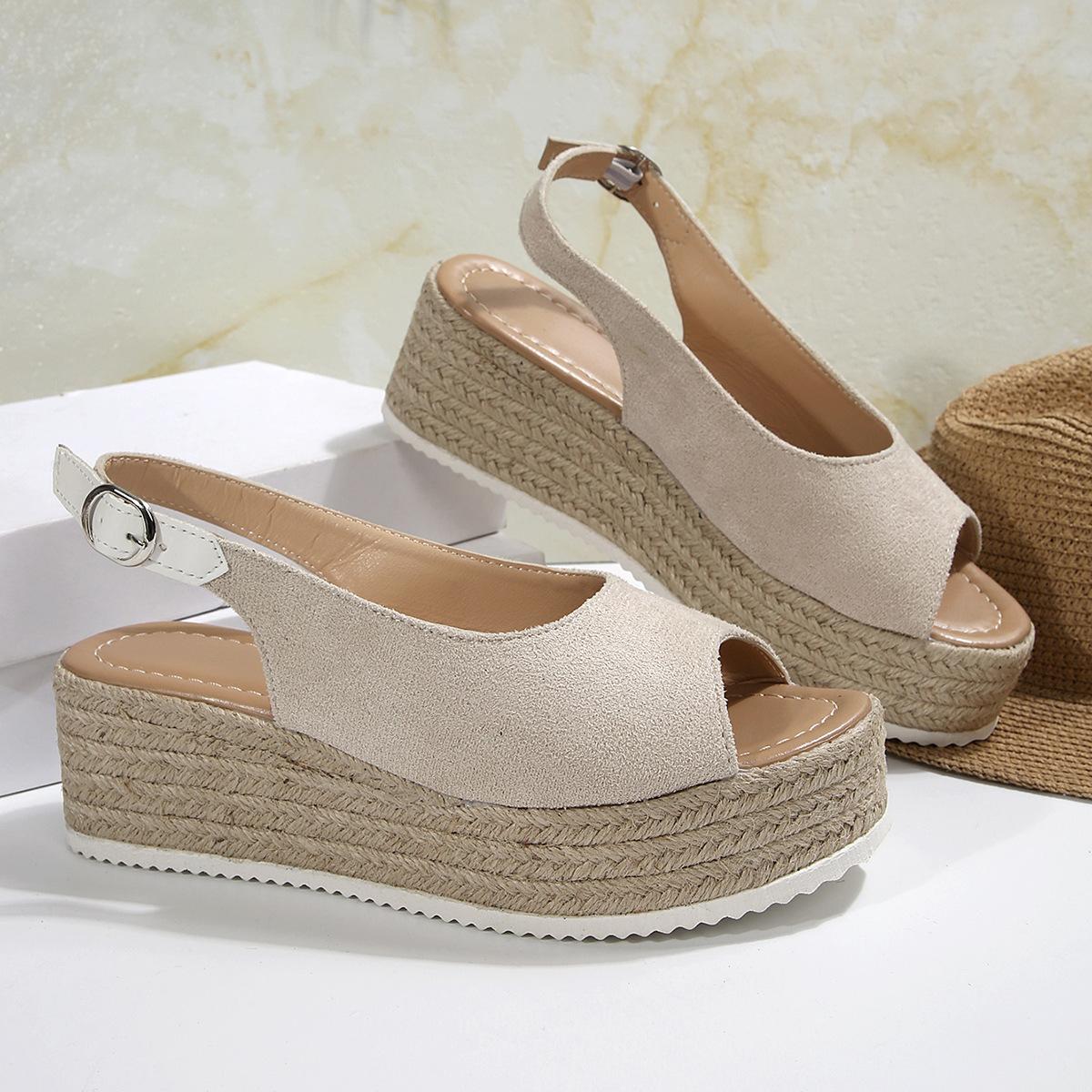 

2025 summer new European and American style solid color round head open toe solid color one-word buckle women s large size sandals 43