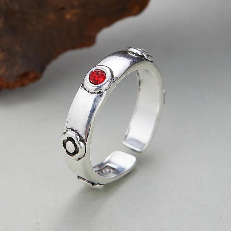 Vintage Ethnic Flower Set Zirconia Ring Men's and Women's Minimalist Bohemian Design Jewellery Opening  Adjustable Size Ring