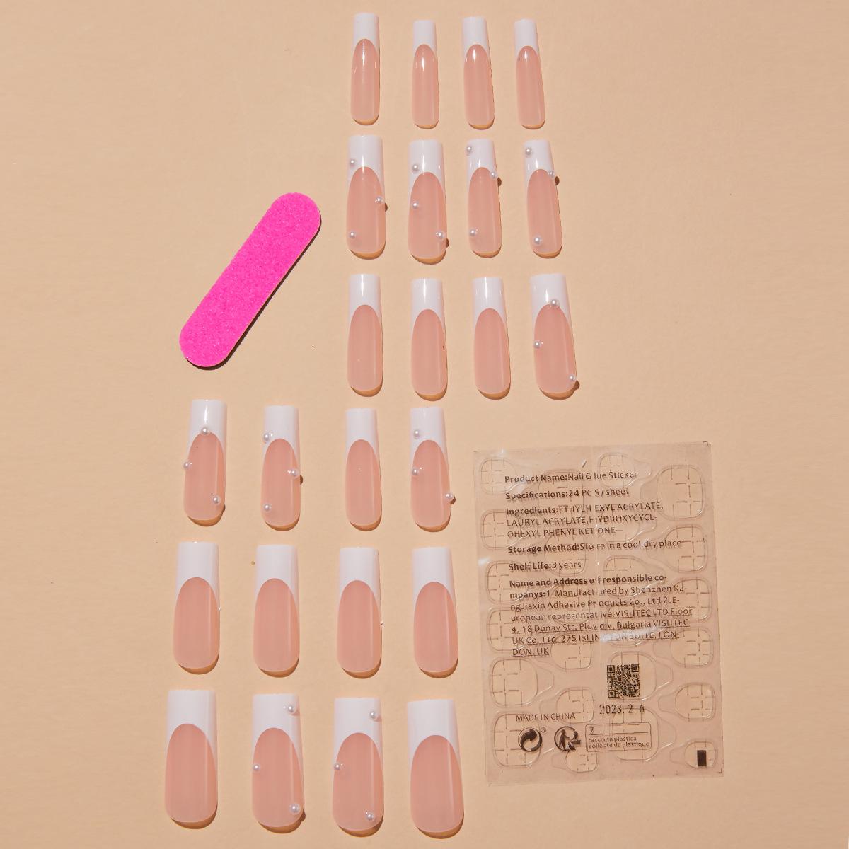 

Трендовые длинные белые прямоугольные накладные ногти из французского жемчуга