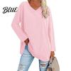 T-shirt Top V-neck Long Sleeve Mid-Length Spring Tunic Autumn Solid Color Loose Pullover Streetwear Blouse