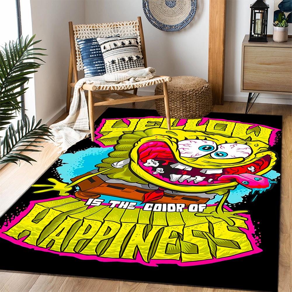Happy Spongebob Happiness Themed Anti-Slip Rugs - Polyester Home Decor, Suitable for Bedrooms, Living Rooms, Doorways, Studios, and Decorations