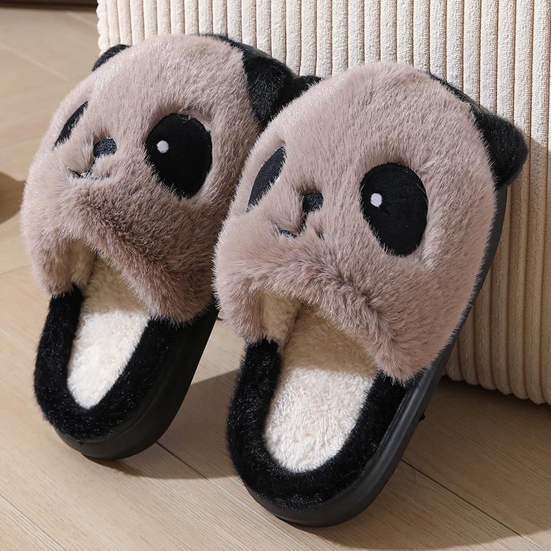 Women's Winter Panda Cotton Heeled Slippers - Cozy, Non-Slip, Plush Velvet for Warmth