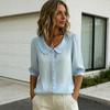 Top da Donna Collo a Revers Manica a Metà Bottoni Abbottonatura Camicia Top Colore Puro Vestibilità Larga Stile Casual Camicia Per Casa Appuntamenti Indossabile Versatile