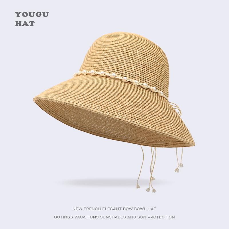 Hat Female Summer Seaside Sunshade Sunscreen Straw Hat Temperament Shows Small Face Big Eaves Hat Foldable Bucket Hat Basin Hat