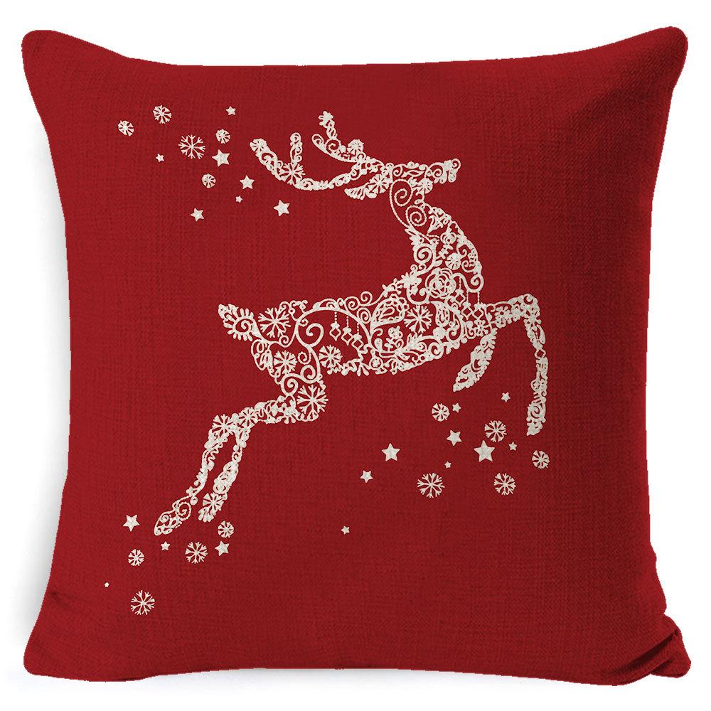 Christmas Celebration Pillow Elk Snowman Festive Cushion Cover Red Sofa Back Cushion Pillow Cover
