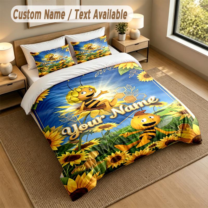 Custom Name Text Bedding 3Pcs Set,Bing Bunny 1 Duvet Cover 2 Pillowcases Soft Bed Linen For Gift