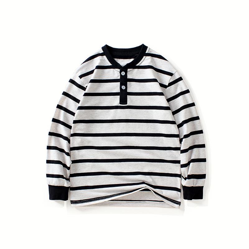 Korean Style Boys' Striped Stand-up Collar Long Sleeve T-shirt - Spring/Autumn Collection