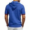 Men's Hooded T-Shirt Short Sleeve Contrast Plaid Cuff Drawstring Breathable Casual Pullover Tops Summer Hooded Tees Men