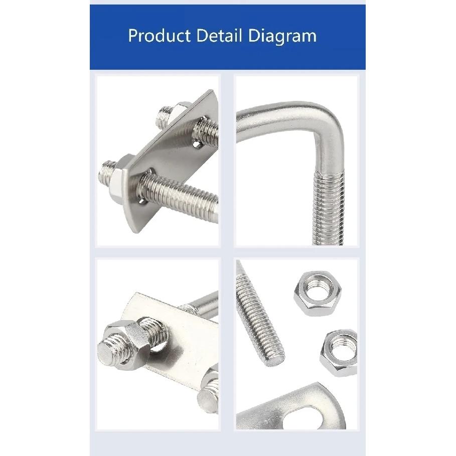 1/2 Sätze M8 M10 M12 304 Edelstahl Quadratische Klemme Rechtwinklig U-Schraubenmuttern Plattenbleche U-Bolzen Set