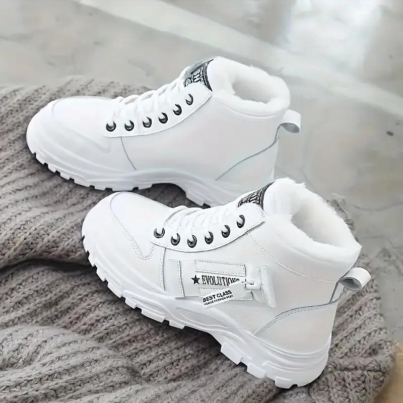 Women's Ankle Boots, Women's Chunky Heel Ankle Boots, Fashion Plush Lined High-Top Sneakers, Winter Warm Outdoor Thickened Shoes