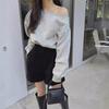 Women's Off-Shoulder Solid Color Sweatshirt, Casual Loose Fit, Long-Sleeved, Spring/Autumn.
