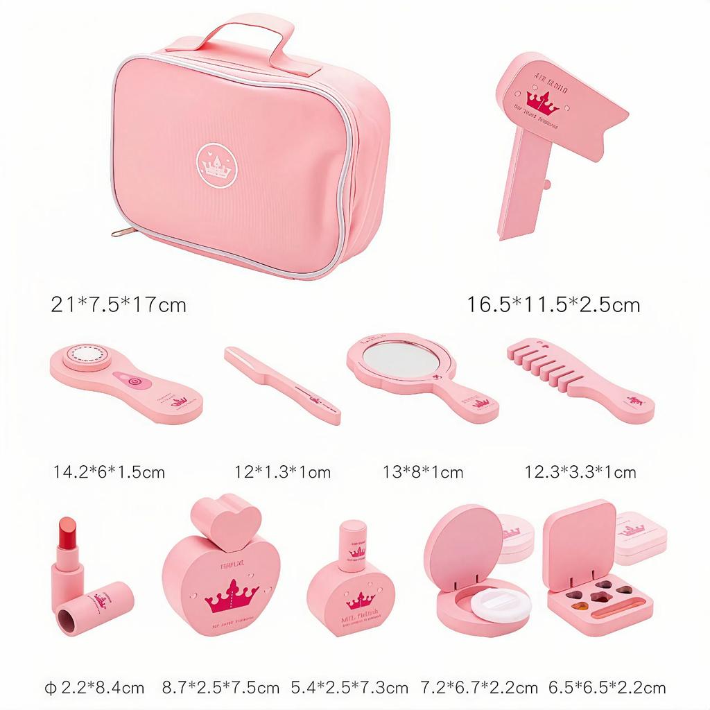 Simulation Cosmetics Set Toy Wooden Pretend Play Toy Kids Hair Beauty Makeup Set With Lipstick Nail Paint Travel Gift For Girls