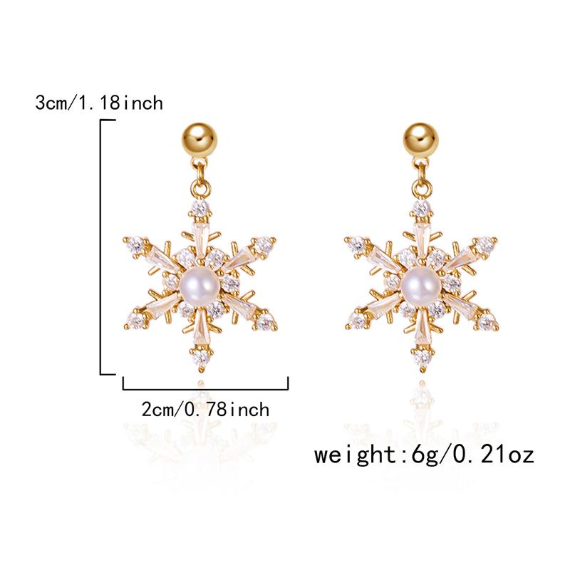 Imitation Pearl Christmas Snowflake Earrings Stud For Women Bridal Sparkling Zirconia Light Luxury Wedding Party Jewelry Gift