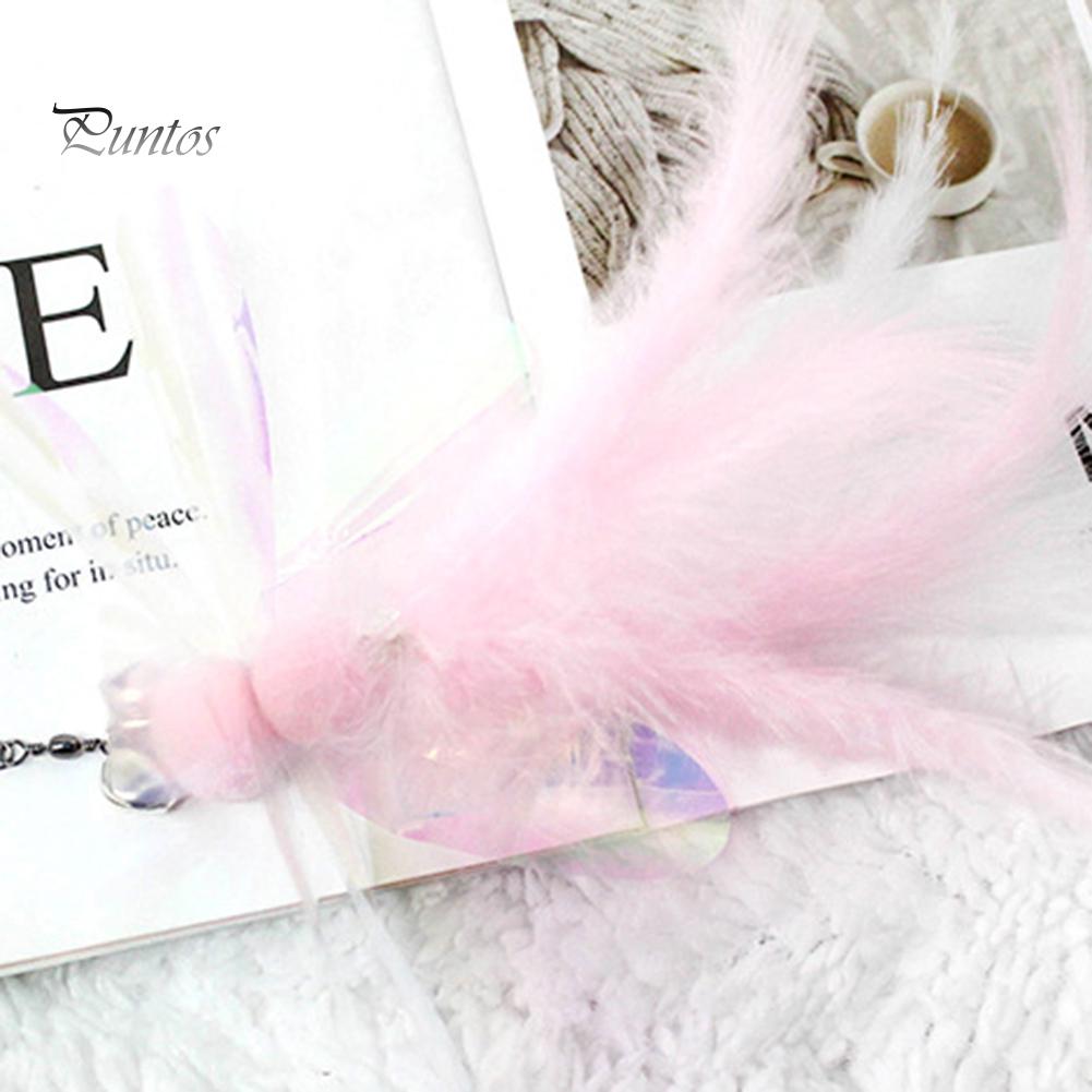 Puntos Pet Cats Kitten Bell Feather Dragonfly Shape Teaser Wand Replacement Head Toy