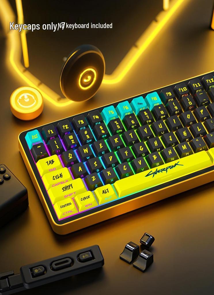 Cyberpunk Transparente PBT Fünfseitige Thermosublimation Mechanische Tastatur Russische Tastenkappen