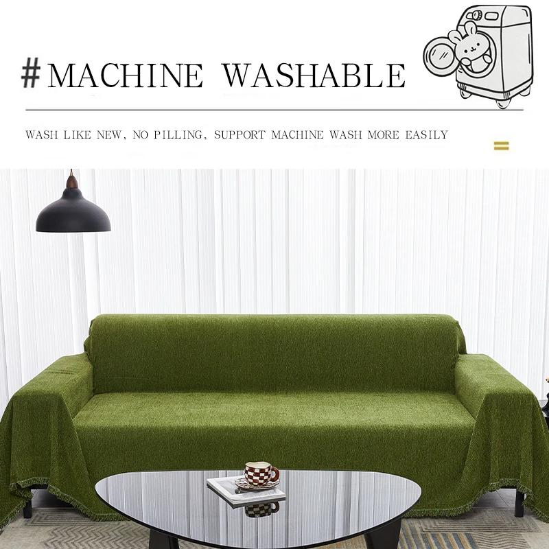 Dunkelgrüner Premium Sofabezug mit Fransenkante, Sofaschutz, Kratzfester Sofa-Handtuchbezug, Wohnzimmer 3-Sitzer Sofabezug