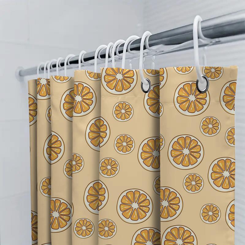 Bright Orange Slice Shower Curtain Modern Bath Decor Waterproof Fabric Bathroom Window Hanging Decoration White/Orange (180X240C