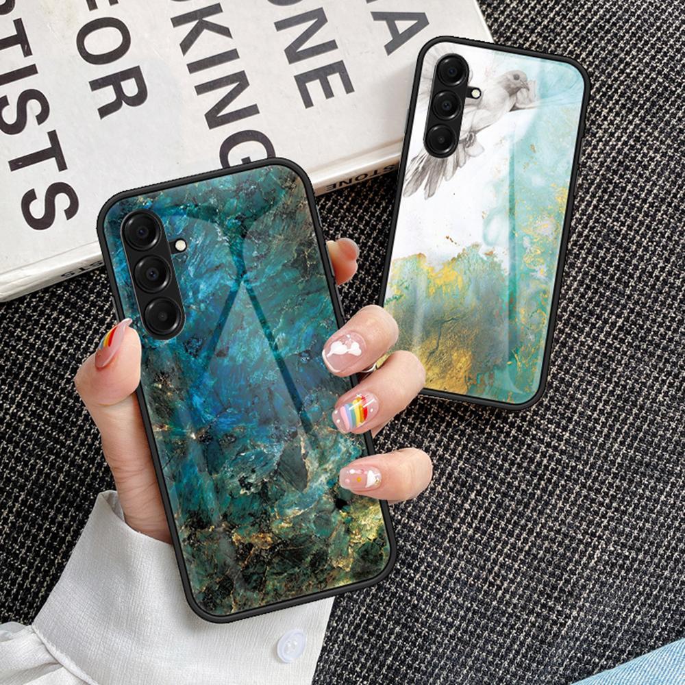 For Samsung Galaxy A17 5G Case Marble Pattern Tempered Glass+PC+TPU Protective Phone Cover