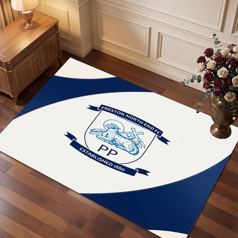 Preston North End Football Print Crystal Velvet Rug, Comfortable Water Absorbent Non Slip Indoor Floor Carpet