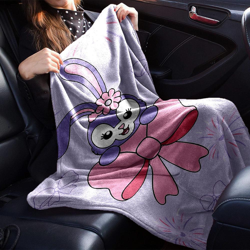 1pc Rabbit Bow Blanket Lightweight Flannel Throw for Sofa Bed Travel Camping Livingroom Office Couch Chair
