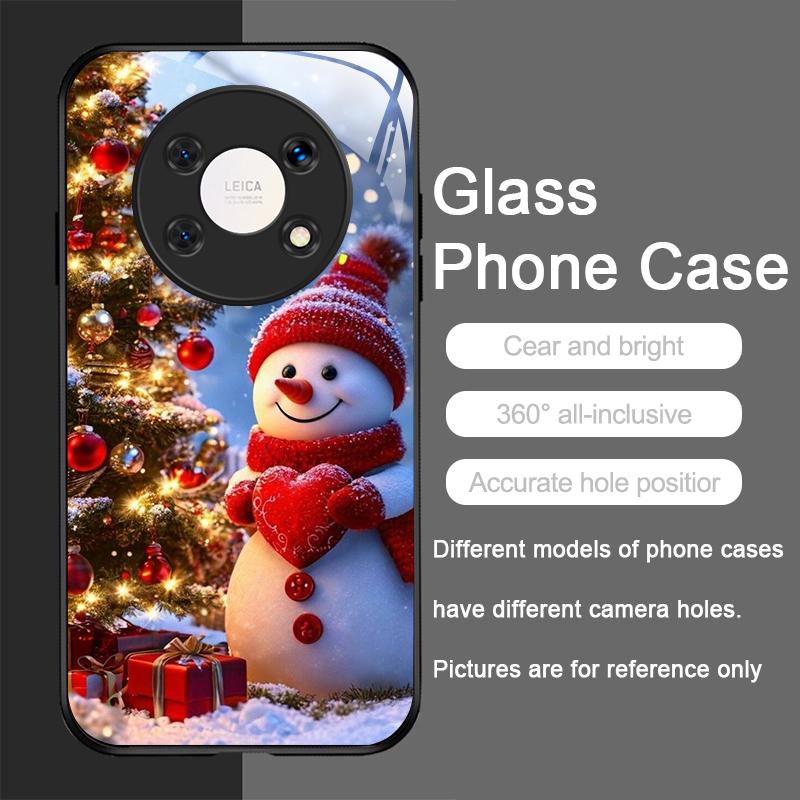 Funda de Cristal Templado para Teléfono con Diseño Lindo de Muñeco de Nieve Navideño de Invierno para Huawei Honor 200 100 90 80 Magic 7 Pro 6 5 Lite X9 X8 5G