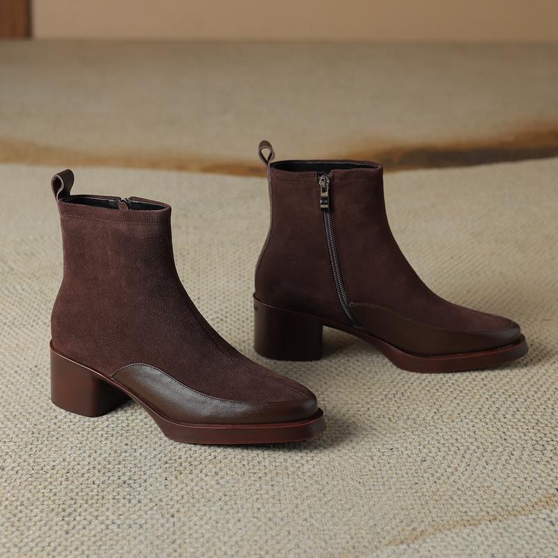 Fashion AIYUQI 2025 New Women's Short boots Genuine Leather Chunky Heel High Heel Boots female Large Size Pointed Toe Women Ankle Boots