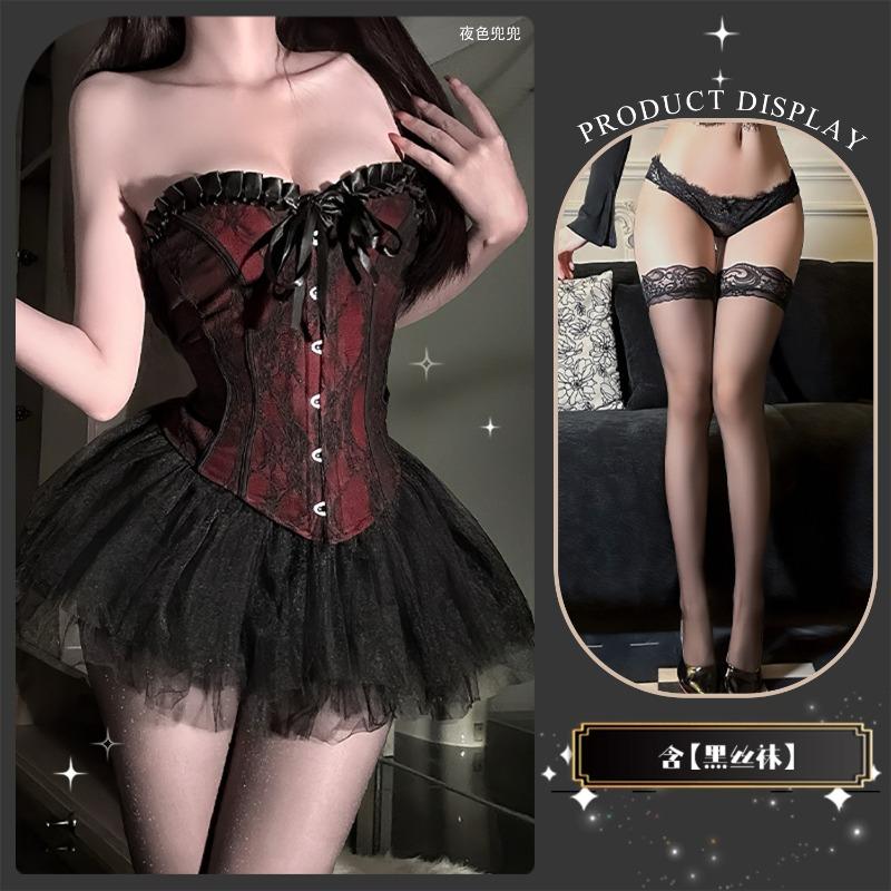 Retro Cat Sexy Court Style Lace Tube Top Vest Bra Pure Waist Can Be Worn with a Fluffy Skirt Uniform