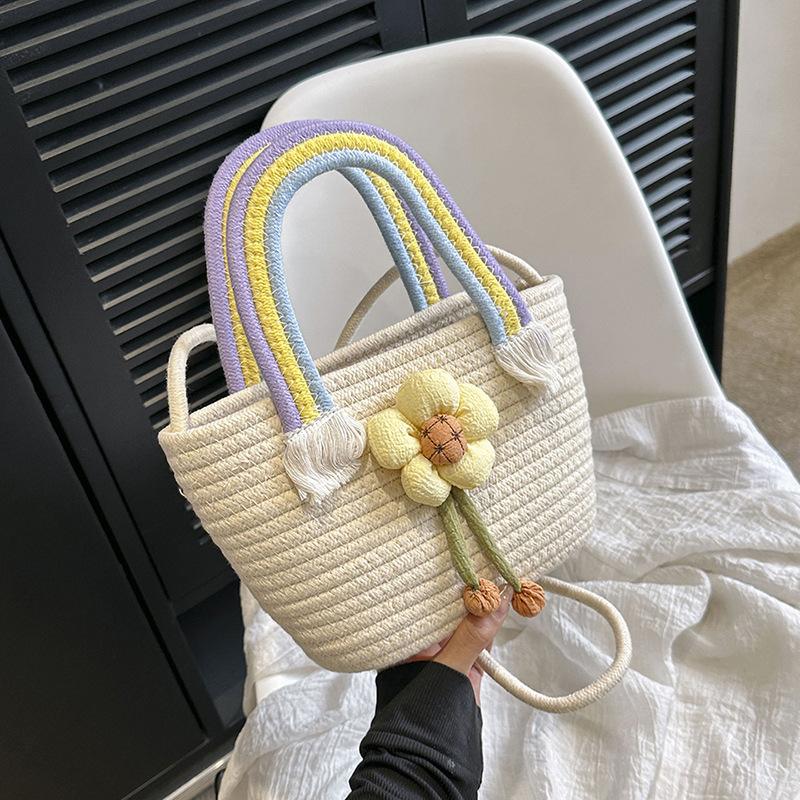 

Плетена модна квіткова декоративна сумка великої місткості жіноча літня 2024 нова іноземна сумка через плече сумка-відро